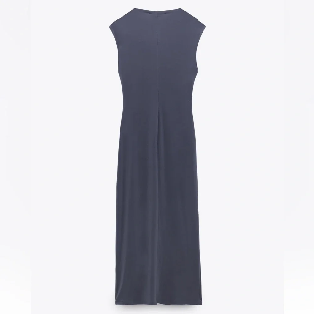 Zara NWOT gray draped stretchy midi dress - Picture 5 of 6